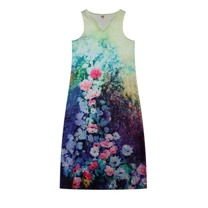 2022 New European and American Cross-border Independent Station Women's Sleeveless Long Dress V-neck Rose Flower Vintage Printed dress