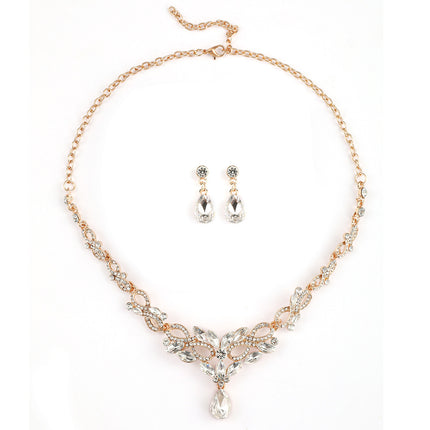 High-grade Crystal Diamond-encrusted Wedding Dress Banquet Dress Jewelry suit Matching European and American Hot-selling Cross-border Jewelry Bridal Necklace