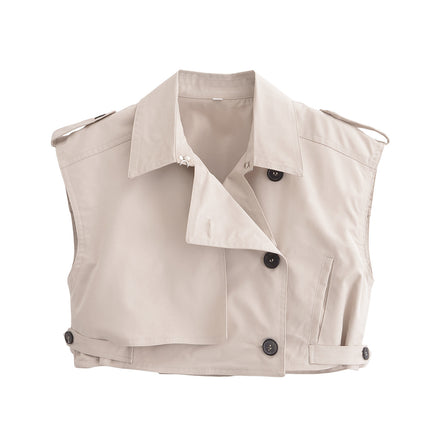 Cross-border Amazon Explosions Wholesale Spring New Lapel Single-breasted Sleeveless Trip Belt Short Top Short Culottes