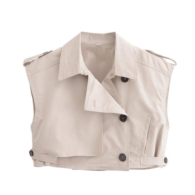 Cross-border Amazon Explosions Wholesale Spring New Lapel Single-breasted Sleeveless Trip Belt Short Top Short Culottes