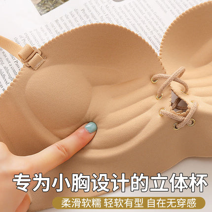 Pull B French underwear summer wireless small chest thickened big sexy push up upper support anti-sagging seamless bra
