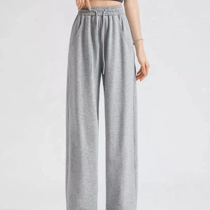 High Waist Dipped Drawstring Wide Leg Pants Women's Spring Autumn and Summer Loose Straight American Style Thin Slim Look Sweatpants Women's New