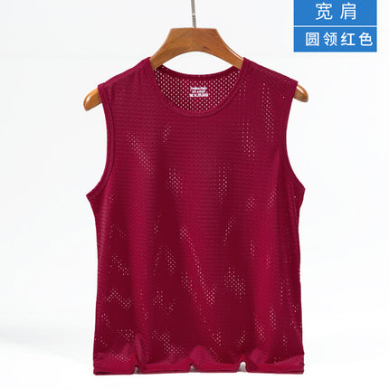 Ice Silk Mesh Vest Men's Summer Hollow Mesh Men's Sweatshirt Fitness Sports Thin Large Size Sleeveless T-shirt Trendy