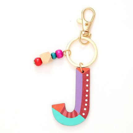 New Holiday Style Color Wooden Beads 26 Letter Keychain Key Chain Bag Hanging Accessories Cross-border Amazon