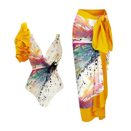European and American one-piece swimsuit bikini suit bikini conservative belly-covered beach skirt chiffon wrap skirt hot spring swimsuit