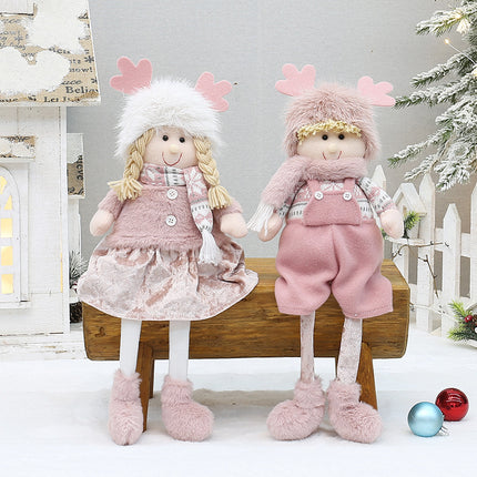 Cross Border Christmas Decorations Pink Antlers Doll Fabric Boys and Girls Doll Standing Doll Desktop Ornaments