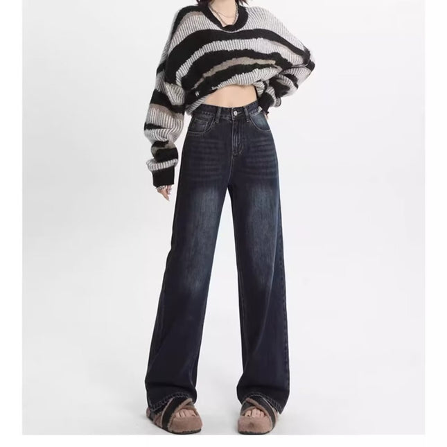 Autumn and Winter 2024 New Retro High Waist Jeans Women's Small Wide Leg Pants Mop Loose Straight Leg Pants