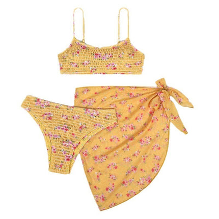 2024 European and American Split Bikini Three-Piece Cross-Border Amazon Sexy Floral Wrap Dress Beach Bikini Swimsuit