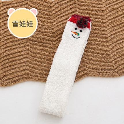 Coral fleece winter thickened socks women's Christmas socks cute cartoon home socks floor over-the-knee long women's socks ins
