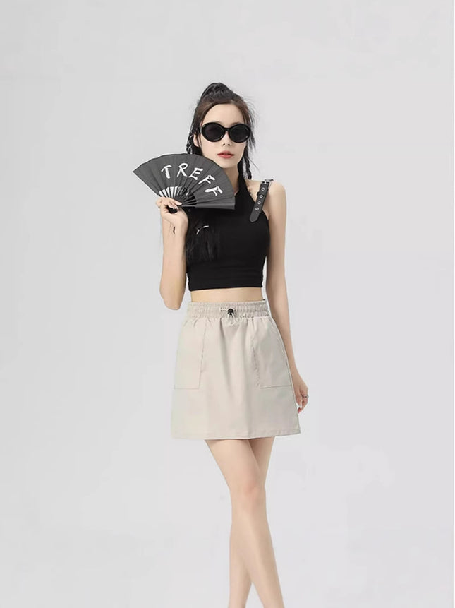 Summer Workwear Short Skirt for Women, Casual High-Waisted Versatile Pencil Skirt, Thin with Lining, A-Line Half Skirt, High-Waisted and Slimming
