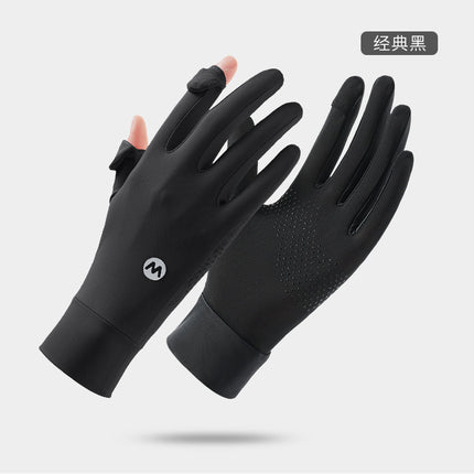 New spring and summer sunscreen gloves breathable thin driving cycling non-slip finger-free touch screen ice silk lengthened gloves wholesale