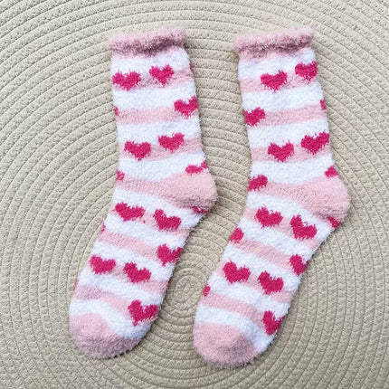 Cross-Border Non-Shedding Coral Fleece Heart-Shaped Floor Socks for Women, Autumn and Winter Thickened Warm Home Sleep Socks, Maternity Socks