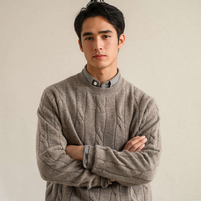 100% Wool Autumn and Winter Round Neck Twisted Yarn Men's Wool Knitted Sweater