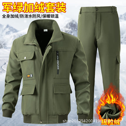 Autumn and Winter fleece-lined work clothes suit thickened cold-proof warm construction site workshop work protective clothing camouflage clothing for men