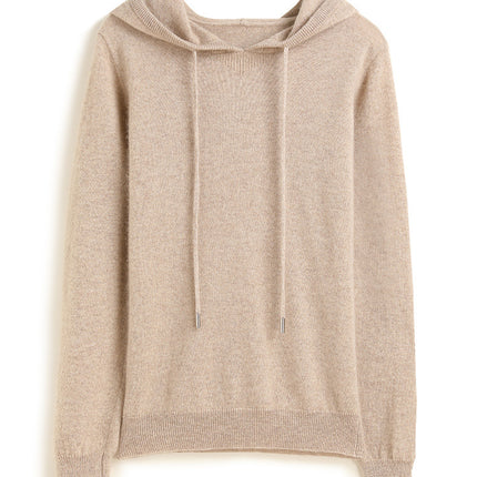 Autumn and Winter Hooded Cashmere Sweater Cashmere Long-Sleeved Pullover Versatile Pure Color Windproof Warm Hooded Cashmere Sweater for Women