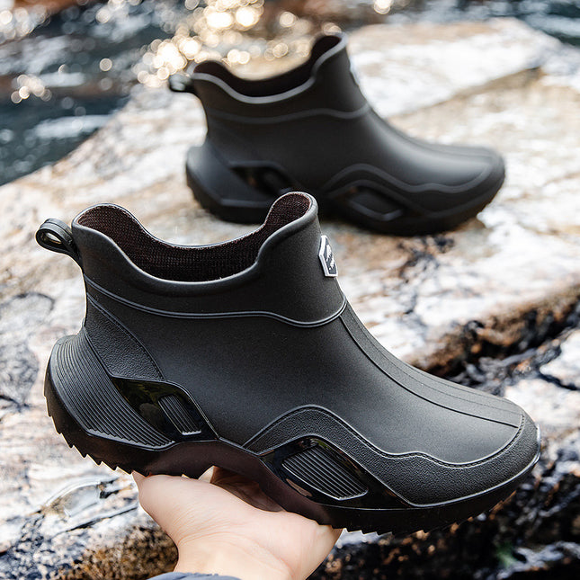 Cross-Border Rain Boots for Men, Kitchen Chef Work Safety Shoes, Rider Rain Boots, Fishing Non-Slip Waterproof Black Rubber Shoes, Water Shoes