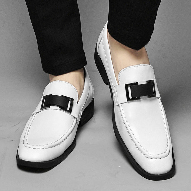 Men's Shoes Spring and Summer Low-Cut Slip-On Shoes Cowhide Metal Leather Shoes Work Versatile Loafers Business Casual Shoes