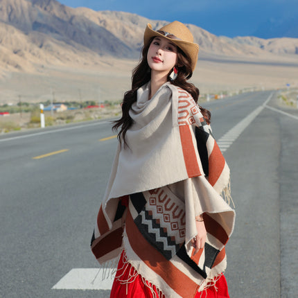 Qinghai Xizang Chaka Salt Lake Tourism Super-large Shawl Female Ethnic Style Thickened Cloak Office Air-conditioned Room Blanket
