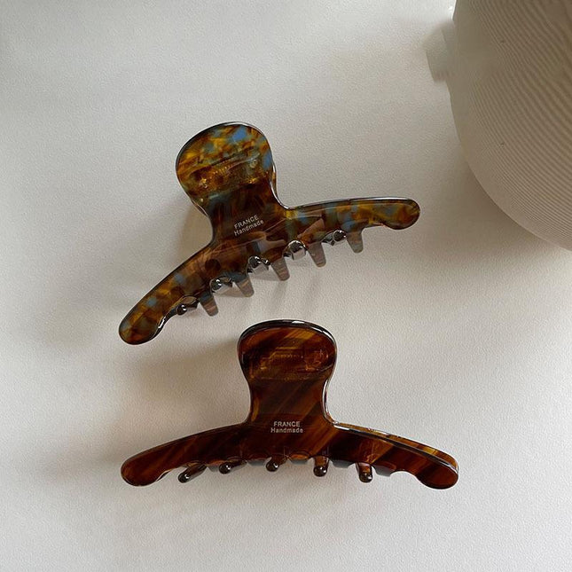 Korea Imported Retro Elegant Caramel Line Sense Dark Brown Mint Medium Curved Disc Hair Grab Clip Shark Clip
