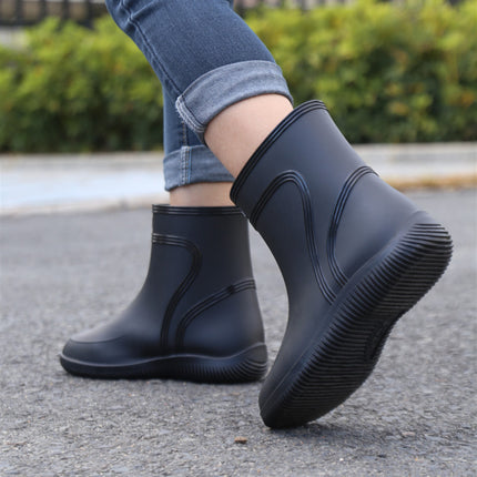 Rain Boots New Men's Waterproof Fleece-Lined Warm Water Boots Mid-Tube Non-Slip Wear-Resistant Rain Boots Fishing Kitchen Work Rubber Shoes