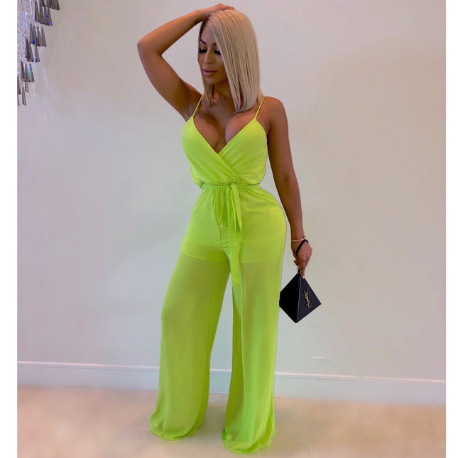 Z031 European and American Sexy Women's Clothing Amazon Independent Site Loose Casual Solid Color V-Neck Women's Jumpsuit