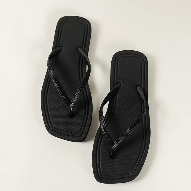 Square Toe Cross-Border Temu Flip-Flops for Women to Wear Simple Pure Color Flip-Flops for Girls Bathing Beach Seaside Leisure