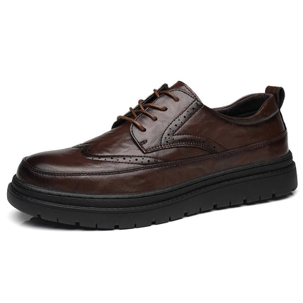 2023 New Spring Men's Shoes Work Breathable Men's Business Casual Brock Black Small Leather Shoes All-match Trendy Shoes