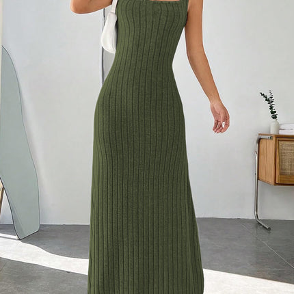 2024 New Solid Color Pit Scrub Sling Sling Casual Style Dress Women's Long Dress