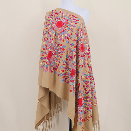 Foreign Trade Imitation Cashmere Sunflower Sunflower Embroidered Flower Scarf Shawl Holiday Ethnic Style Travel Cloak 350g