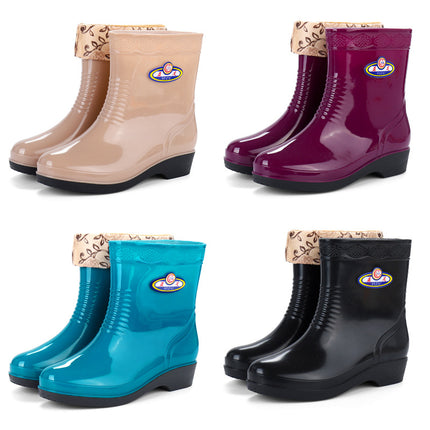 2026 Waterproof Kitchen Work Women's Rain Boots Winter Non-Slip Mid-Calf Thickened Wear-Resistant Fleece-Lined Rain Shoes