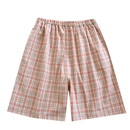 Couples Shorts Pure Cotton Washed Cotton Women's Home Shorts Loose Summer Thin Men's Plaid Beach Pants