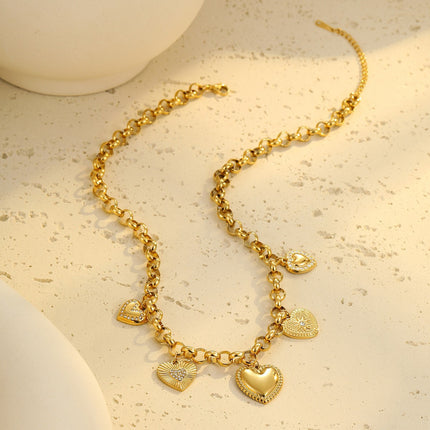 European and American Cross-Border Stainless Steel Tassel Heart Design Earrings Earrings Ins Plated 18K Gold Necklace Hand Jewelry Wholesale