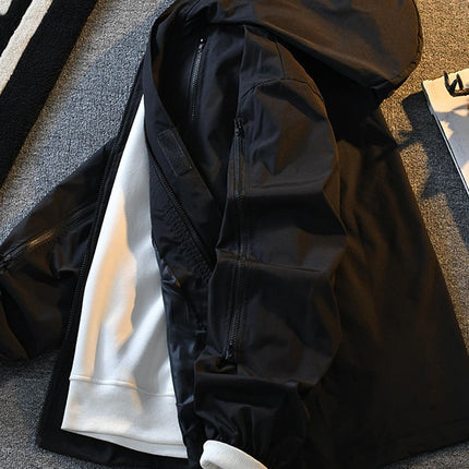 Autumn black hooded jacket men's Korean-style trendy baseball uniform ins versatile outdoor hooded jacket