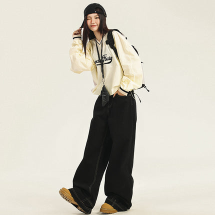 2024 Autumn and Winter New American Style Retro Washed Anti-Wearing Design Men's and Women's Handsome Loose Wide-Leg Jeans Women