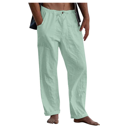 Cross-Border Men's Mint Green Linen Casual Pants, Loose Fit, Comfortable and Breathable, Simple Design for Everyday Use