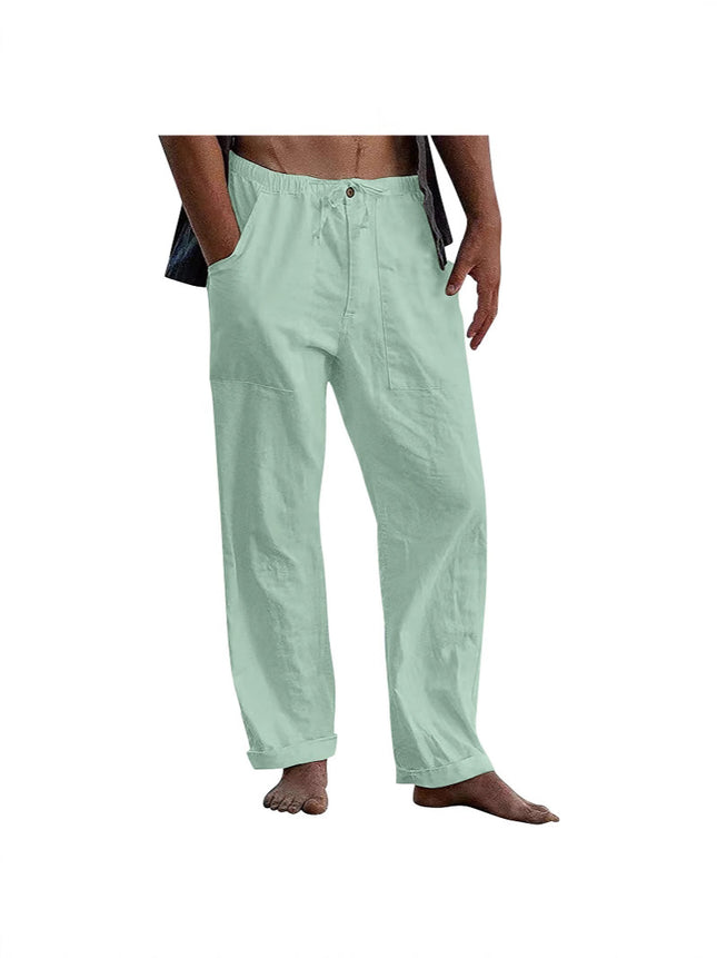 Cross-Border Men's Mint Green Linen Casual Pants, Loose Fit, Comfortable and Breathable, Simple Design for Everyday Use