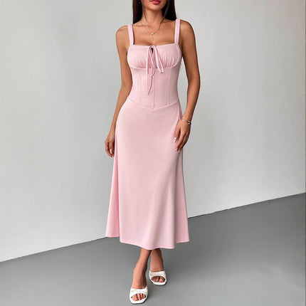 AD298 Cross-border Fashion New Sexy Pink Backless Sling Waist Explosions Women's Lace-up Backless dress