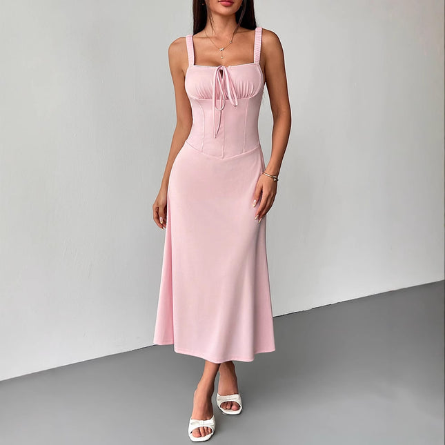 AD298 Cross-border Fashion New Sexy Pink Backless Sling Waist Explosions Women's Lace-up Backless dress