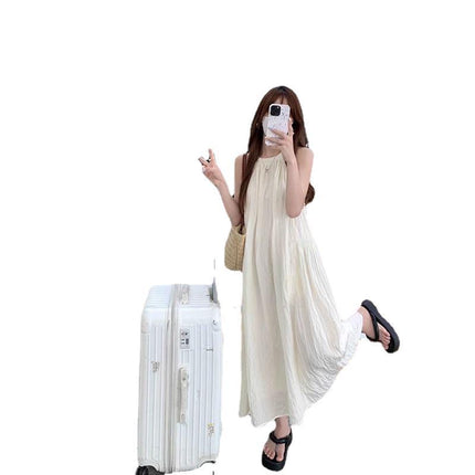 Sweet Halterneck Dress Fairy Summer 2024 New White Skirt Sleeveless High-End Elegant A-Line Long Skirt