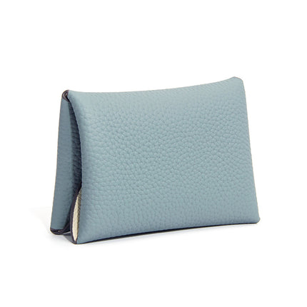 Genuine Leather Cowhide Small Card Holder, Pebbled Card Holder, Coin Purse, Cowhide Multifunctional Buckle, Half-Fold Business Card Holder, Coin Purse