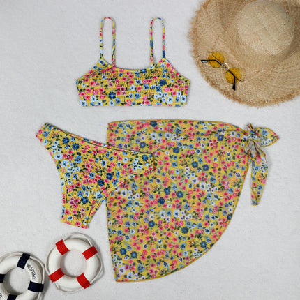 2024 European and American Split Bikini Three-Piece Cross-Border Amazon Sexy Floral Wrap Dress Beach Bikini Swimsuit