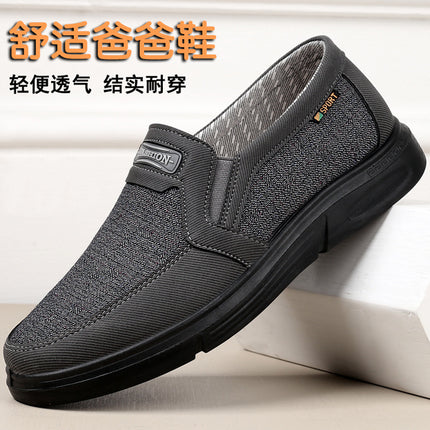 Large Size Old Beijing Cloth Shoes for Men, Breathable Spring and Autumn Men's Single Shoes, Middle-Aged and Elderly Dad Shoes, Size 47 Slip-On Shoes with Color-Blocking Design