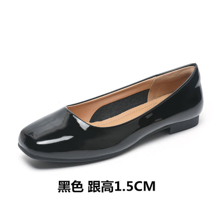 Work Shoes Women's Black Long-standing Not Tired Feet Summer Patent Leather Soft-soled Comfortable Work Professional Middle Heel Thick Heel Single-layer Shoes Women