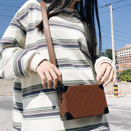 New Korean Style Trendy Brand Fashion Woven Small Square Bag Shoulder Bag Crossbody Small Square Bag High Quality Box Bag Women's Bag