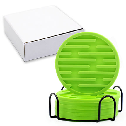 Silicone Coaster 10cm Round Heat Insulation Mat Marble Coffee Coaster Mat Anti-Perm Mat Set Storage Striped Drain