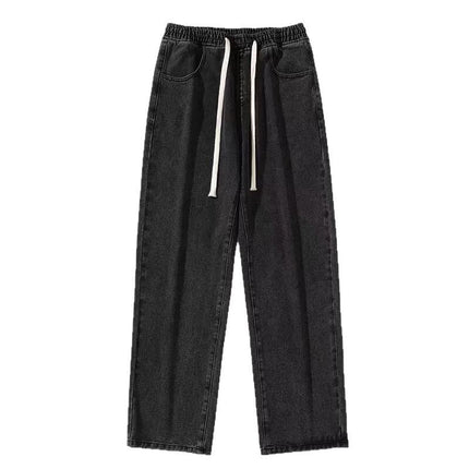 Plus Size Elastic Waist Wide Leg Jeans for Women, Trendy and Versatile High Waist Drawstring Design, Loose and Slim Straight Pants