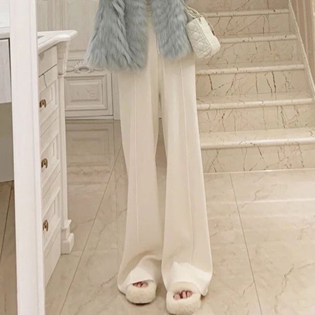White knitted wide-leg pants women's autumn and winter casual slimming straight draping loose lazy wind mop long pants