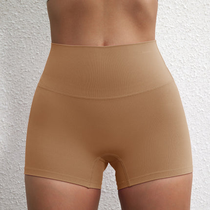 Summer solid color European and American women's high waist hip lifting peach sports shorts tight stretch fitness three pants can be worn outside