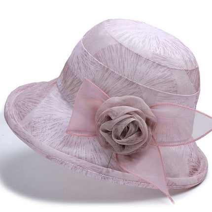 Korean Style Women's Summer Breathable Fisherman Hat, Middle-Aged and Elderly Mother's Hat, Organza Flower Pot Hat, Sun Protection Sun Hat