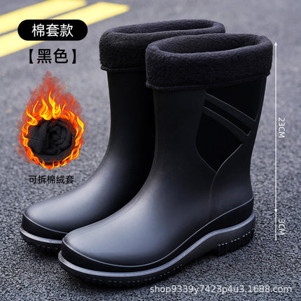 Cross-border Waterproof Shoes Men's Rain Shoes Fashion Thickened Rain-proof Rubber Shoes Work Anti-slip Fishing Kitchen Rain Boots for Foreign Trade